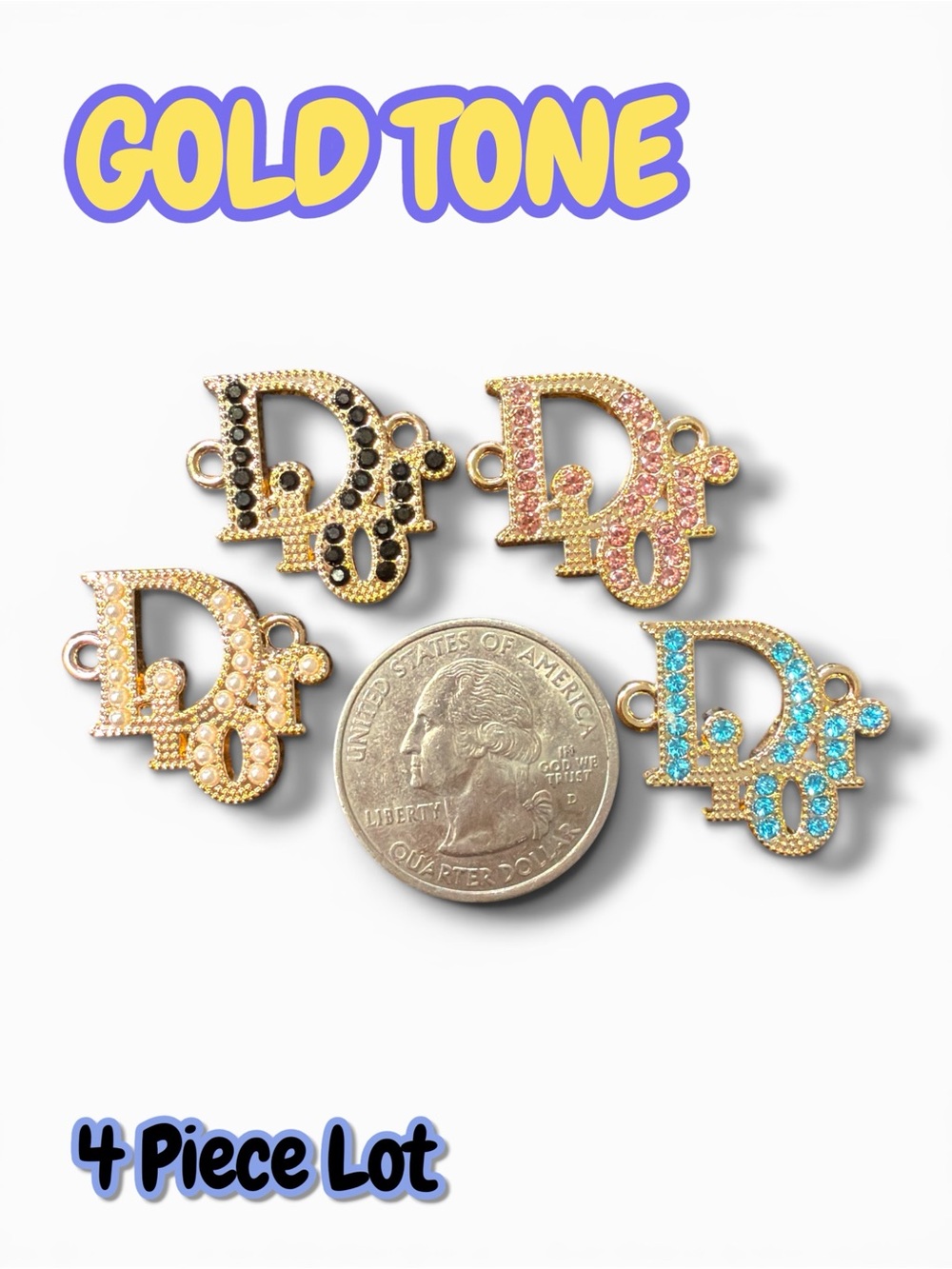 Lot of 4 CD Connector Gold Tone Zipper Pull Button Charms 21mm